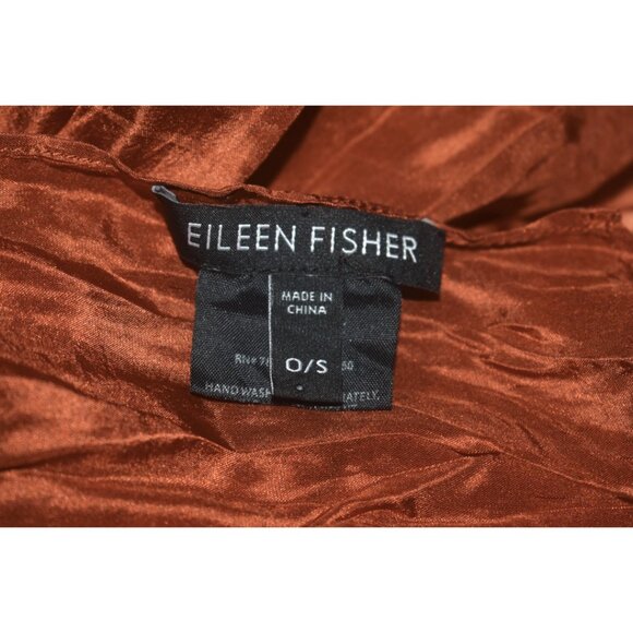 Eileen Fisher Crinkle Ombre Silk Scarf Wrap Rust Brown Pink - Picture 4 of 6